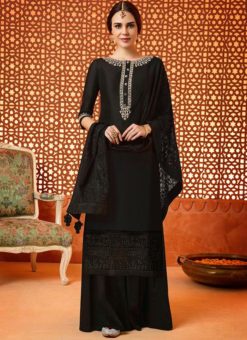 Exquisite Black Silk Embroidered Work Designer Palazzo Suit