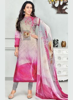 Awesome Pink Cotton Digital Printed Churidar Suit