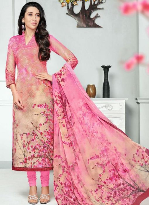 Fantastic Pink Cotton Digital Printed Churidar Suit