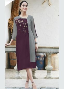 Lovely Magenta And Grey Georgette Designer Party Wear Kurti