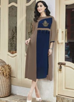 Gorgeous Blue And Brown Georgette Party Wear Designer Kurti