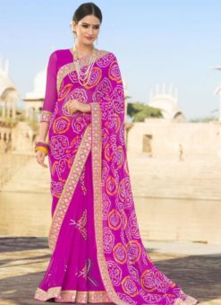 Lovely Magenta Georgette Traditional Bandhej Saree