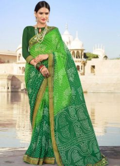 Awesome Green Georgette Traditional Bandhej Saree
