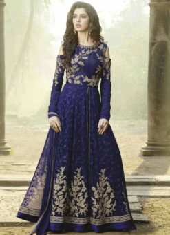 Captivating Blue Georgette Designer Embroidered Work Anarkali Suit