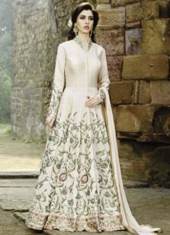 Amazing Off White Georgette Designer Embroidered Wrok Anarkali Suit