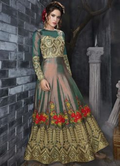 Amazing Green Silk Embroidered Work Designer Anarkali Suit