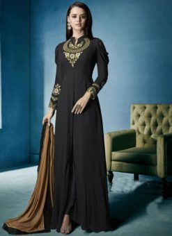 Elegant Black Georgette Embroidered Work Designer Anarkali Suit