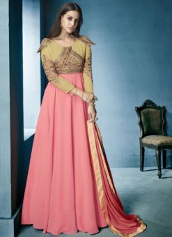 Charming Pink And Cream Georgette Designer Anarkali Suit