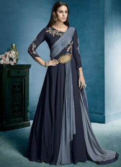 Alluring Blue Georgette Designer Embroidered Work Anarkali Suit