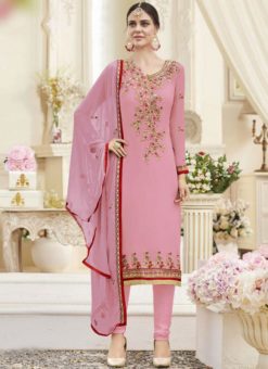 Charming Pink Georgette Party Wear Designer Churidar Suit