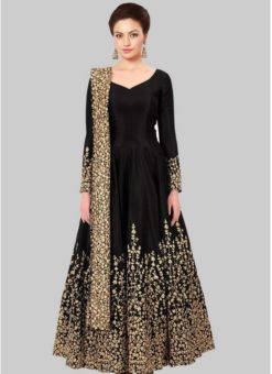 Elegant Black Tapeta Silk Designer Embroidered Wrok Anarkali Salwar Suit
