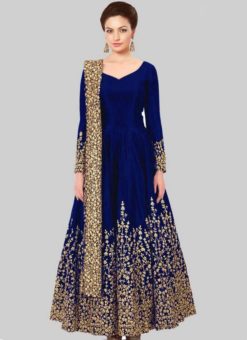 Attractive Blue Tapeta Silk Embroidered Work Party Wear Anarkali Salwar Suit