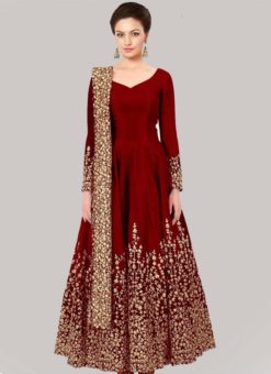 Excellent Red Tapeta Silk Embroidered Wrok Designer Anarkali Salwar Suit