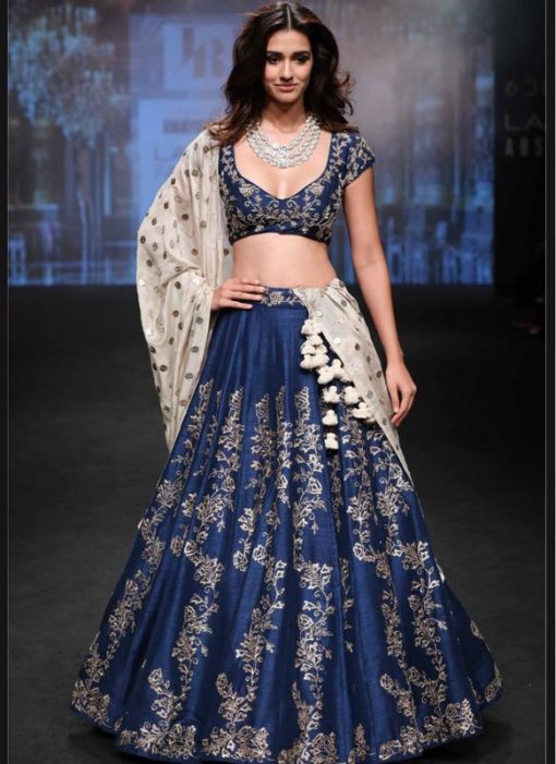 Stunning Navy Blue Silk Designer Bridal Lehenga Choli