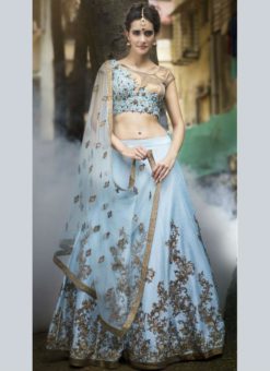 Spectacular Sky Blue Silk Designer Wedding Wear Lehenga Choli