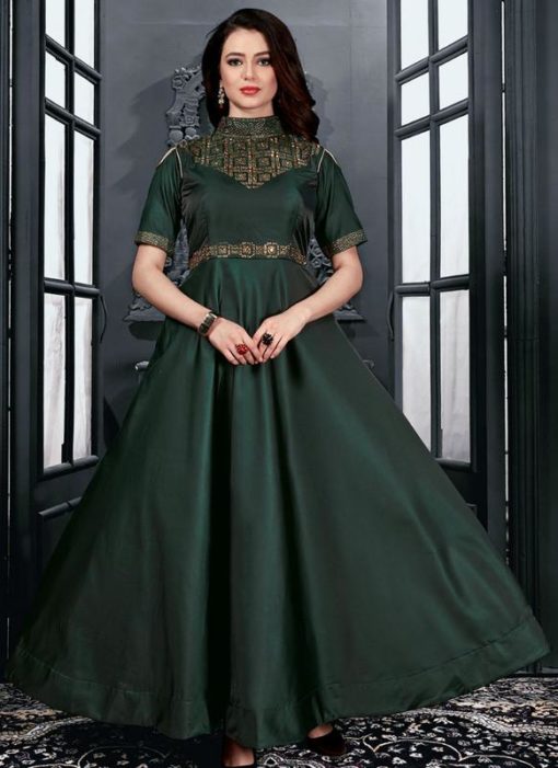 Graceful Green Tapeta Silk Designer Evening Gown