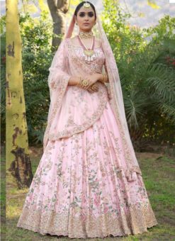 Blissful Pink Silk Designer Wedding Lehenga Choli