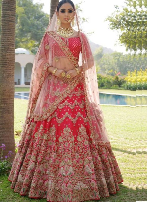 Lovely Red Satin Designer Wedding Lehenga Choli