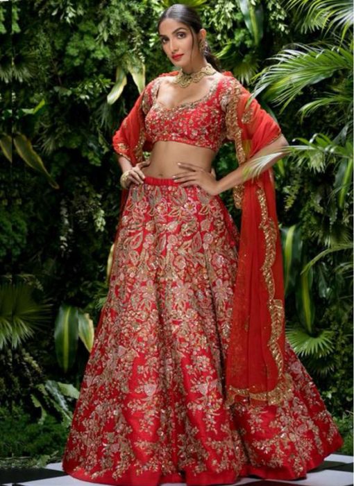 Attractive Red Silk Designer Wedding Lehenga Choli