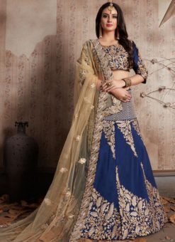 Exceptional Navy Blue Tafetta Silk Bridal Wear Designer Lehenga Choli