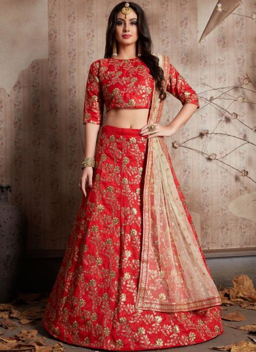 Lovely Red Silk Embroidered Wrok Bridal Wear Designer Lehenga Choli