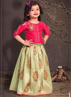 Charming Pink Silk Designer Handwork Kids Wear Lehenga Choli