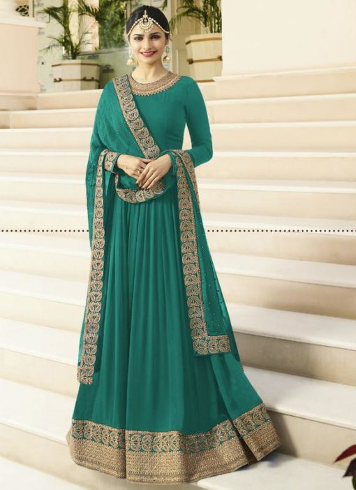 Amazing Teal Blue Georgette Designer Anarkali Salwar Suit