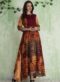 Lovely Brown And Multicolor Art Silk Designer Printed Gown