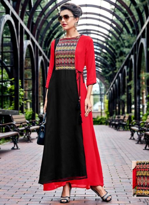 Lovely Red And Black Georgette Party Wear Designer Kurti