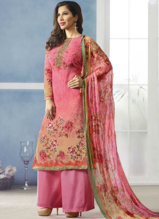 Fantastic Pink Georgette Digital Printed Designer Salwar Suit