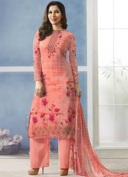 Sublime Peach Geogette Digital Printed Designer Salwar Suit