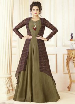 Beautiful Green Cotton Printed Designer Gown