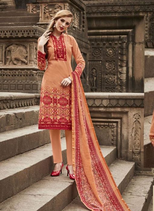 SareeBuzz Orange & Red Colored Cambric Cotton Salwar Suit