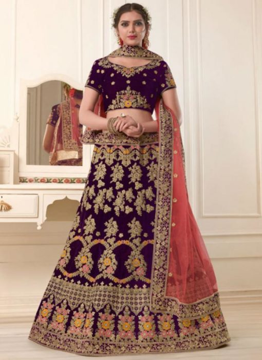 Charming Magenta Velvet Zari Work Designer Wedding Lehenga Choli