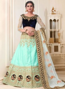 Amazing Sky Blue Silk Zari Work Wedding Wear Designer Lehenga Choli