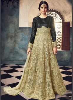 Elegant Black And Gold Net Designer Party Wear Anarkali Salwar Kameez