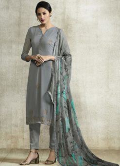 Excellent Grey Georgette Designer Salwar Kameez