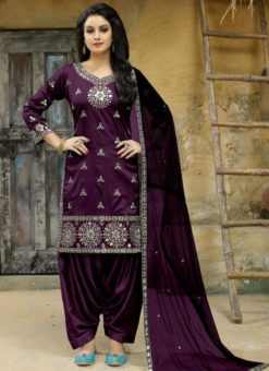 Charming Purple Tapeta Silk Designer Embroidered Work Patiyala Salwar Kameez