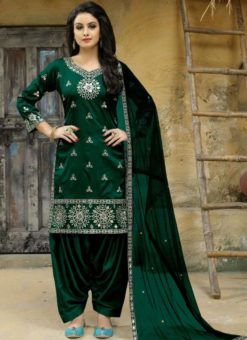 Amazing Green Tapeta Silk Designer Embroidered Work Patiyala Salwar Kameez
