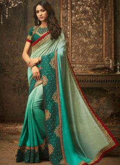 Beautiful Green Silk Embroidered Work Designer Saree
