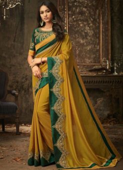 Glorious Gold Silk Embroidered Work Designer Wedding Saree