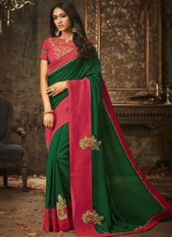 Attractive Green Silk Embroidered Work Designer Saree