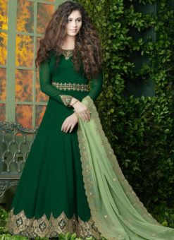 Beautiful Green Georgette Designer Embroidered Work Anarkali Salwar Kameez