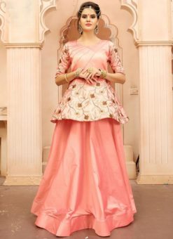 Attractive Peach Tapeta Silk Embroidered Work Designer Gown