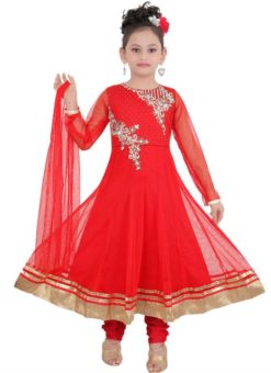 Amazing Red Net Designer Embroidered Work Readymade Suit