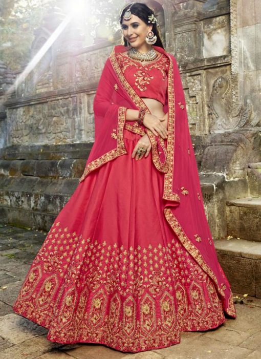 Charming Pink Silk Designer Embroidered Work Wedding Lehenga Choli