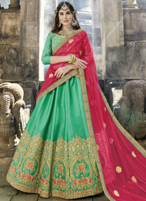 Superb Green Silk Embroidered Work Designer Wedding Lehenga Choli
