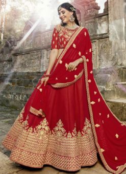 Splendid Red Silk Designer Embroidered Work Wedding Lehenga Choli