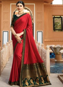 Lovely Red Silk Zari Print Designer Wedding Saree
