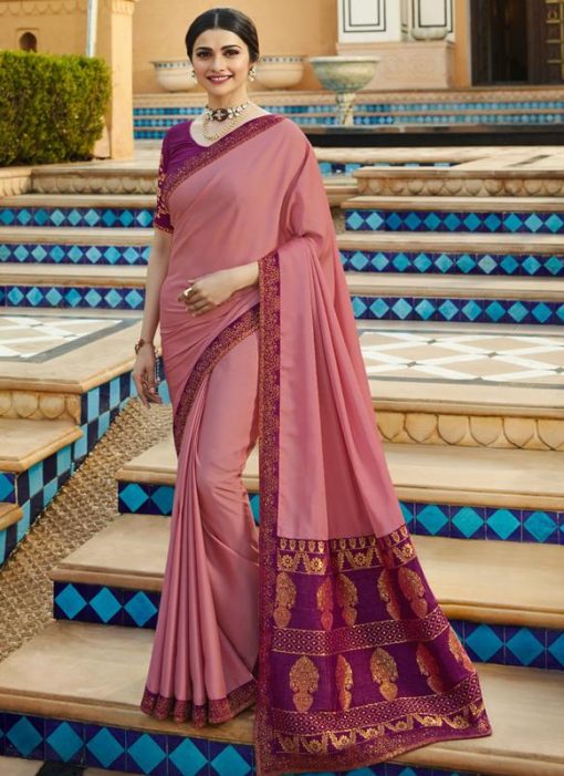 Excellent Pink Silk Zari Print Designer Wedding Saree